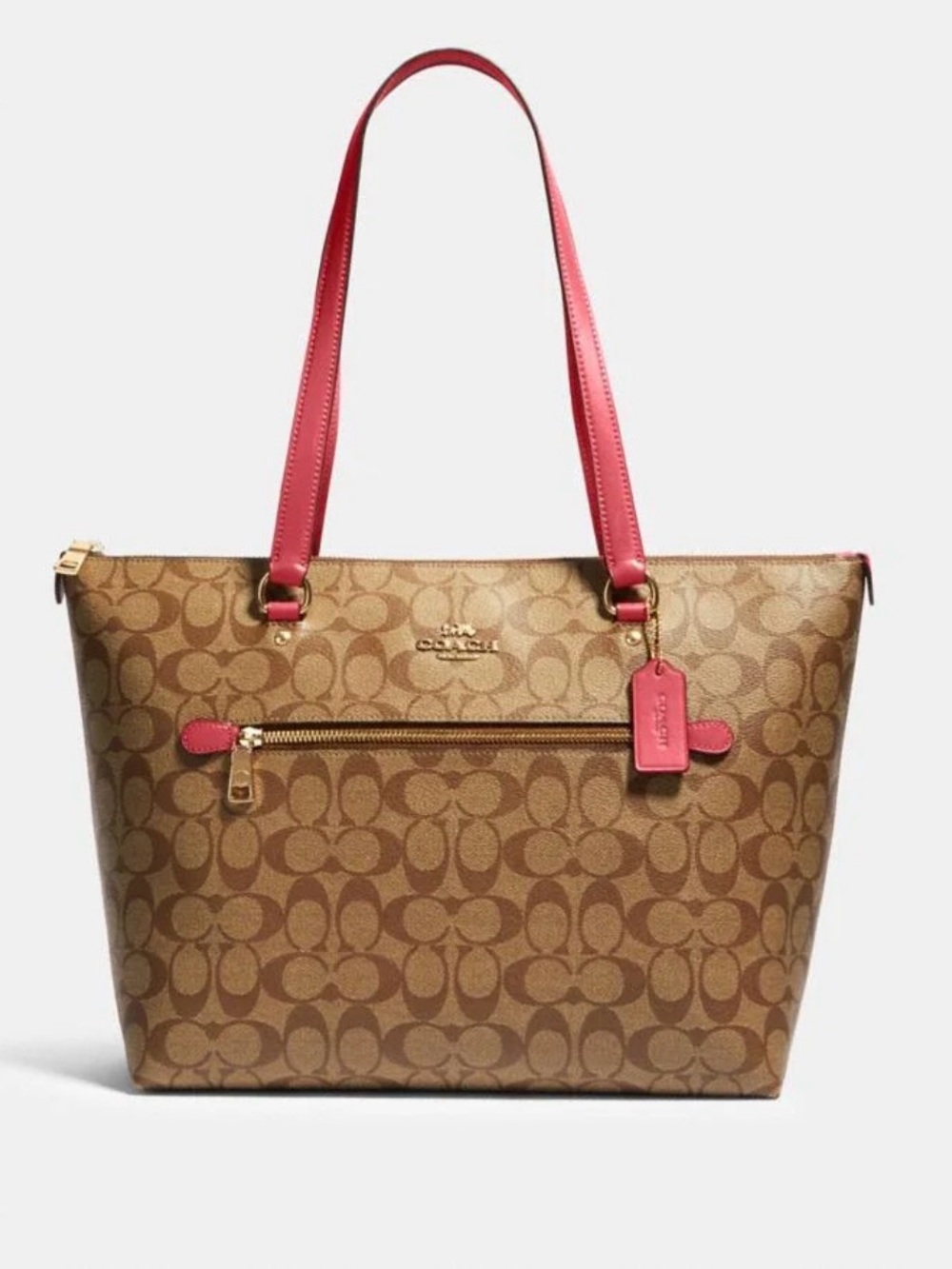Coach Gallery Tote in Signature Canvas with Pink Trim — Style 79609